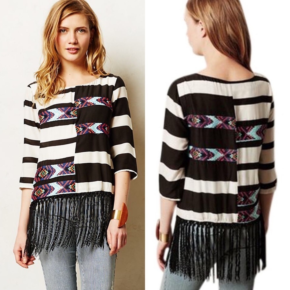 Anthropologie Floreat Fringed Latitudes Colorblock